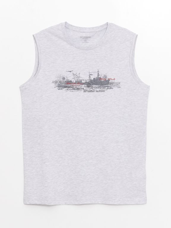 Crew Neck Printed Combed Cotton Men's Sleeveless T-Shirt