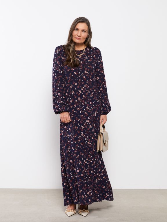 Crew Neck Flower Long Sleeve Women's Dress
