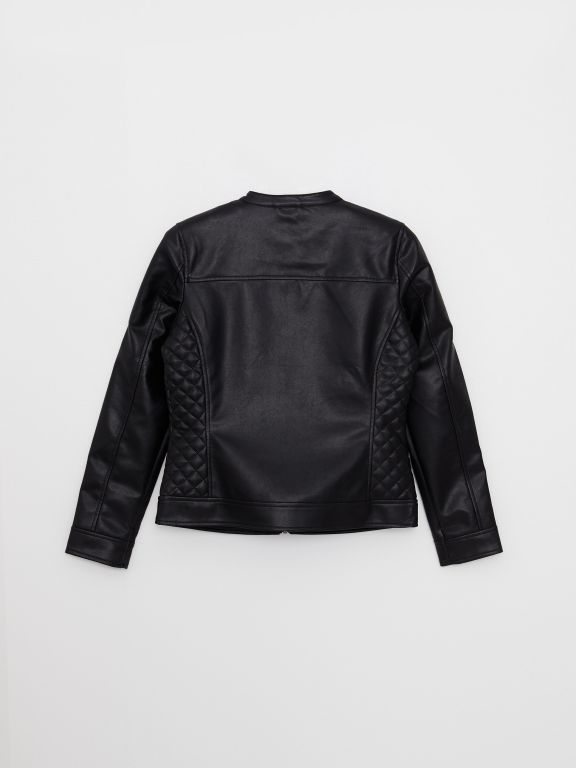 Crew Neck Regular Long Sleeve Women's Faux Leather Jacket
