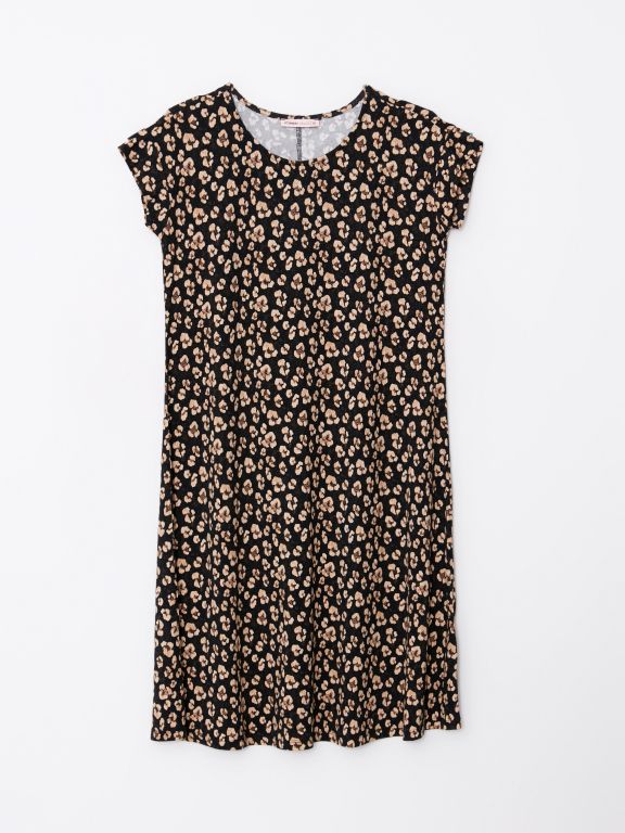 Crew Neck Floral Short Sleeve A Cut Women's Dress