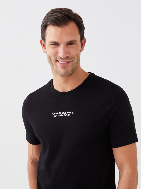 Crew Neck Short Sleeve Printed Combed Cotton Men's T-shirt