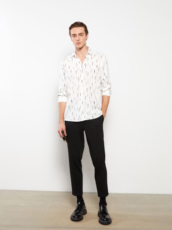 Regular Fit Long Sleeve Patterned Men's Shirt