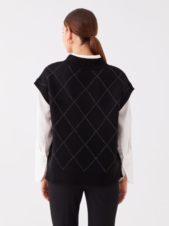 V-Neck Patterned Oversize Women Knitwear Sweater
