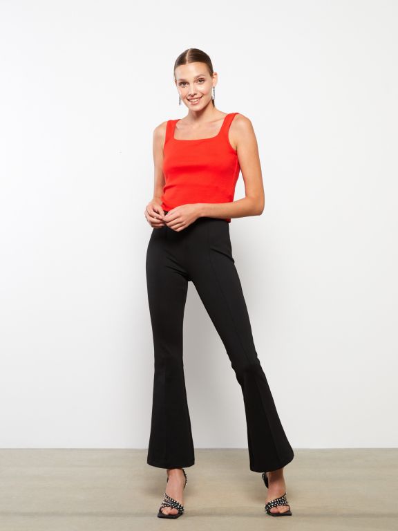Normal Waist Tight Fit Flared Women's Trousers