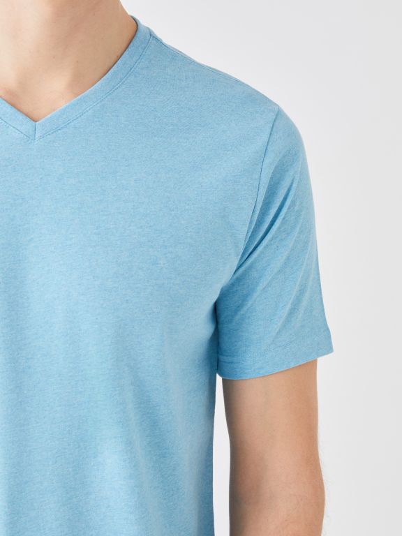 V Neck Short Sleeve Combed Cotton Men's T-shirt