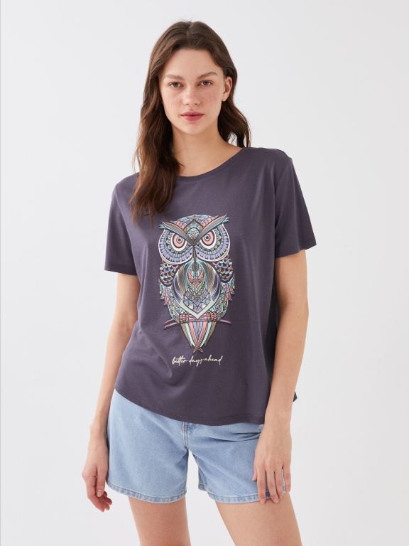 Women's Crew Neck Printed Short Sleeve T-Shirt