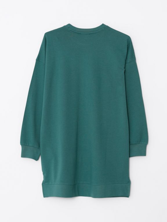 Crew Neck Printed Long Sleeve Oversize Cotton Women's Tunic