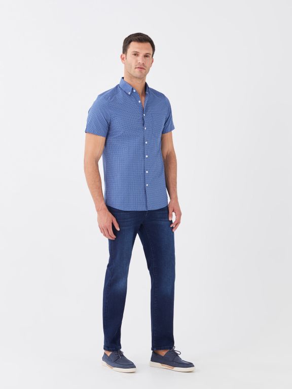 lim Fit Short Sleeve Patterned Men's Shirt