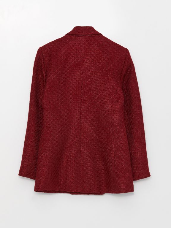 Self-Patterned Long Sleeve Tweed Women's Blazer Jacket