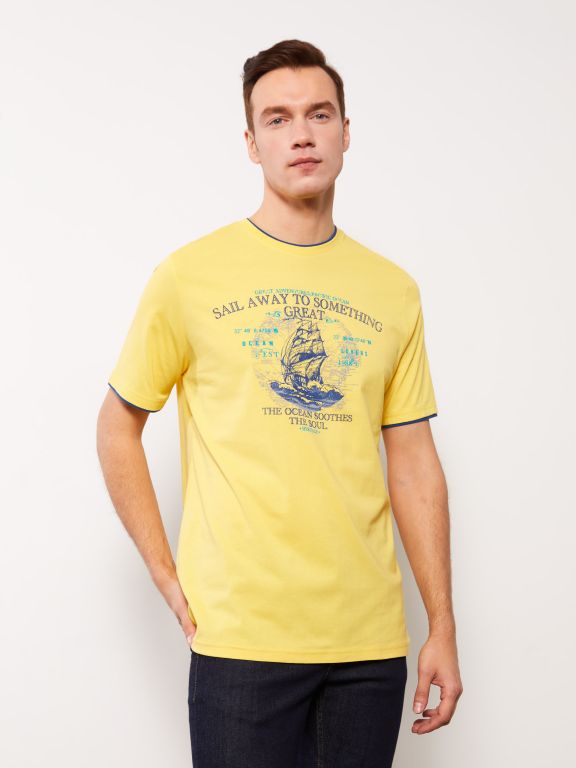 Crew Neck Short Sleeve Printed Combed Cotton Men's T-shirt