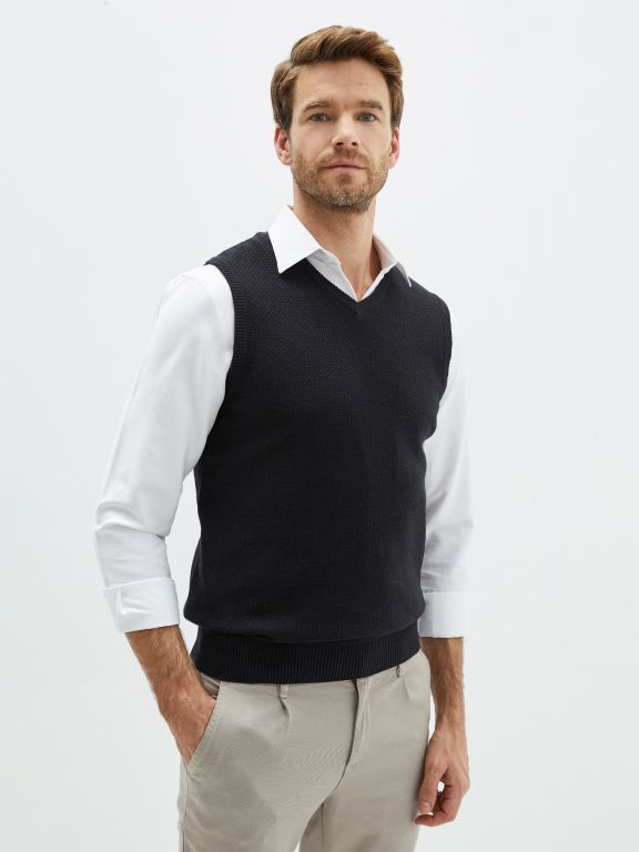 V Neck Sleeveless Straight Men's Sweater