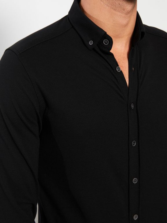 Slim Fit Long Sleeve Knitted Men's Shirt