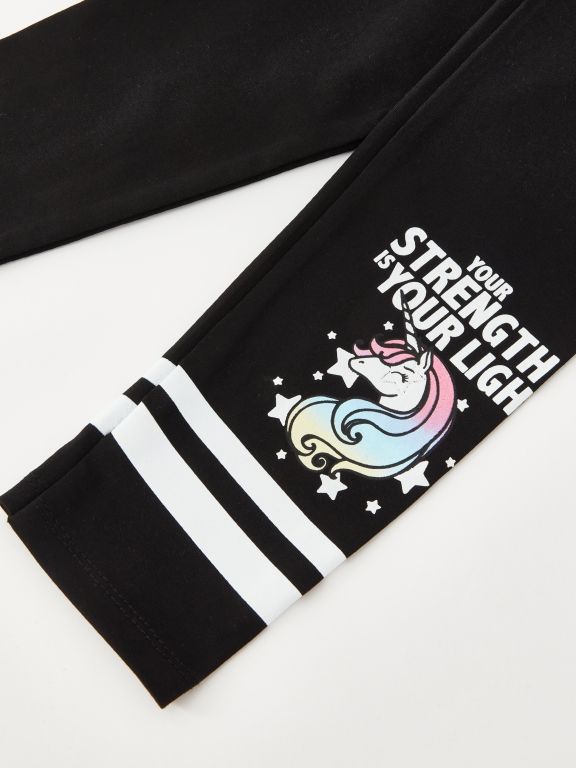 Crew Neck Printed Short Sleeve Girls T-Shirt and Tights