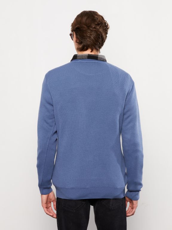 Crew Neck Long Sleeve Men's Tricot Sweater