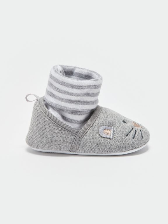 Baby Boy Pre-Toddler House Shoes with Embroidery Detailed Socks