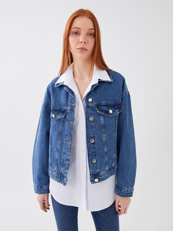 Shirt Neck Regular Long Sleeve Women's Jean Jacket