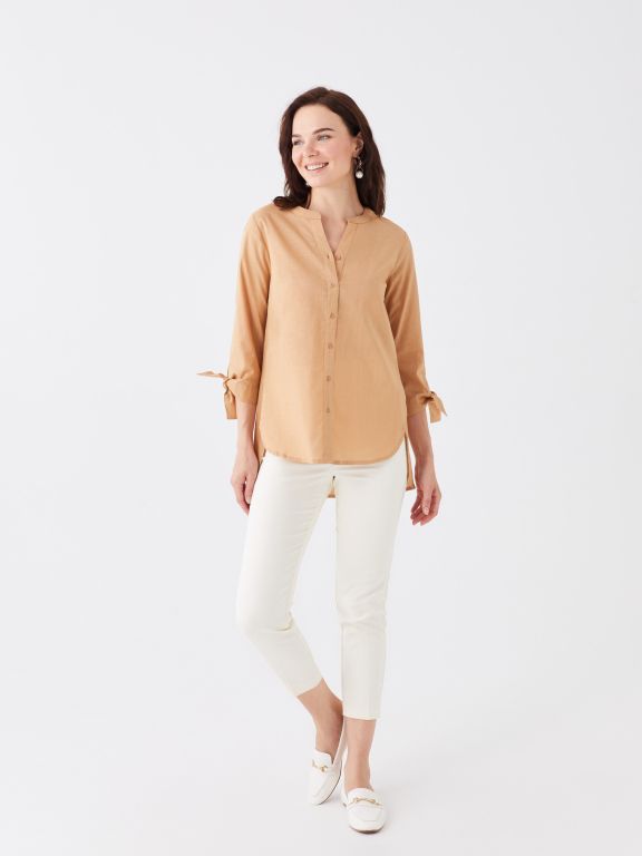 Henley Neckline Plain Poplin Women's Shirt