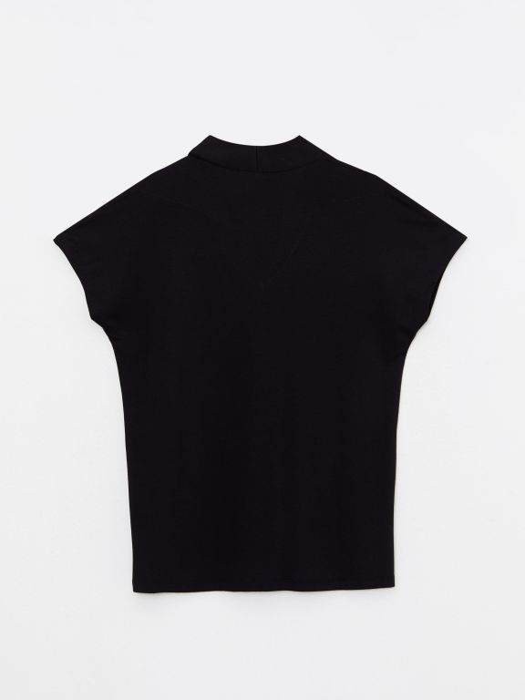 V Neck Straight Short Sleeve Women Blouse