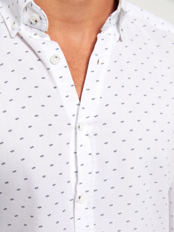 Slim Fit Long Sleeve Patterned Dobby Weave Men's Shirt