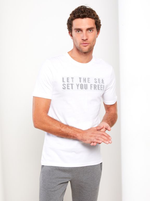 Crew Neck Short Sleeve Printed Combed Cotton Men's T-shirt