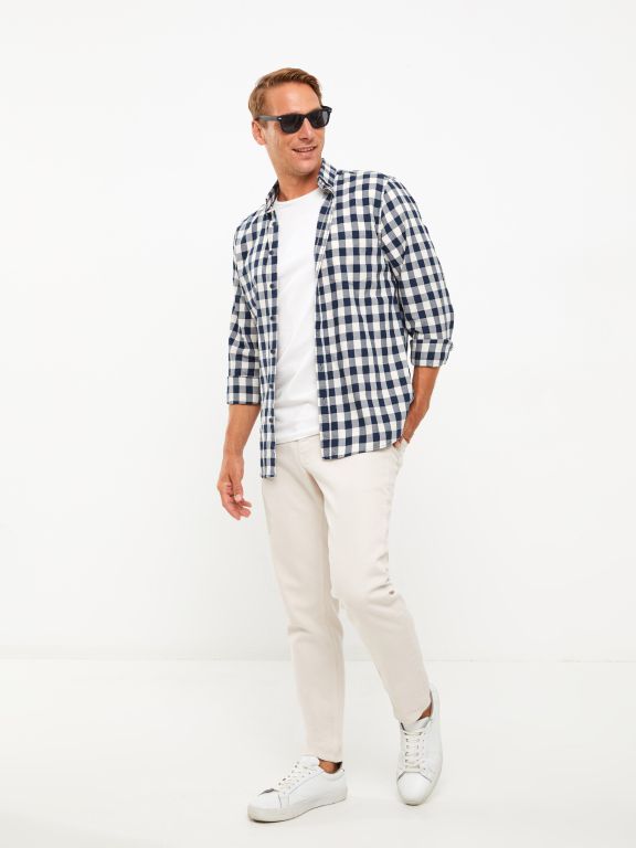 Regular Fit Long Sleeve Plaid Men's Shirt