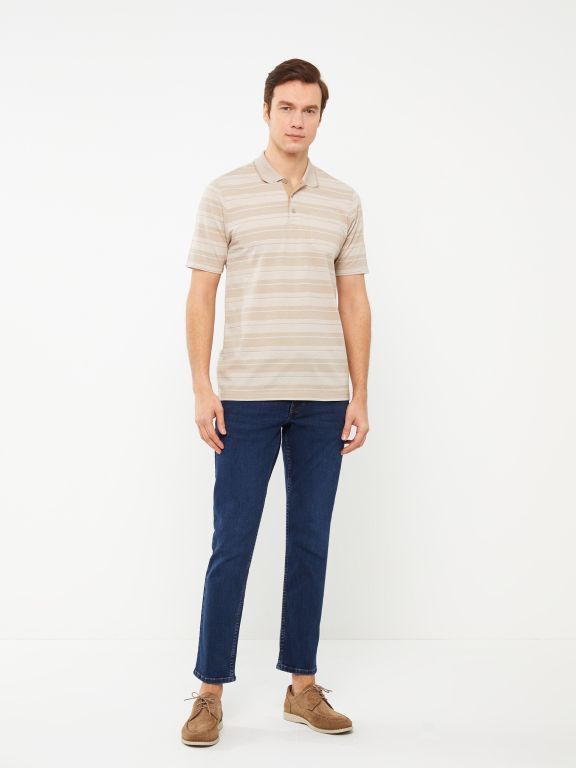 Polo Neck Short Sleeve Striped Men's T-Shirt