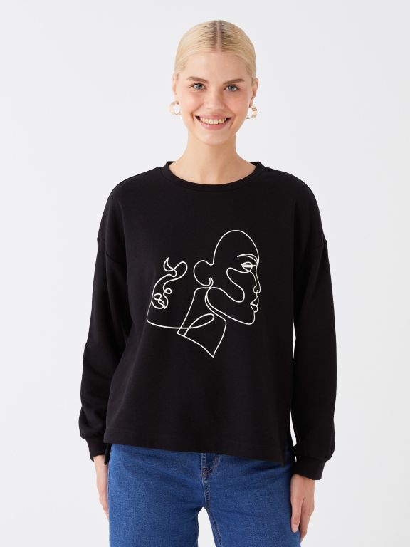 Crew Neck Printed Long Sleeve Oversize Women's Sweatshirt