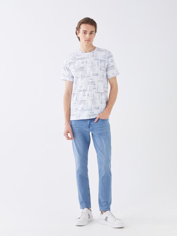 Crew Neck Short Sleeve Printed Combed Cotton Men's T-shirt