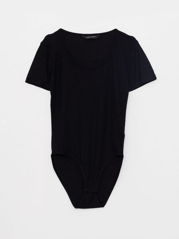 U Neck Straight Short Sleeve Women Bodysuit