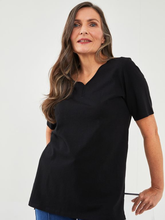 V Neck Straight Short Sleeve Cotton Women's T-Shirt