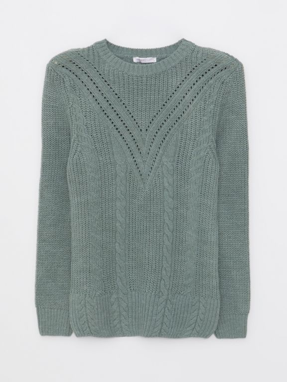 Crew Neck Self Patterned Long Sleeve Women's Tricot Sweater