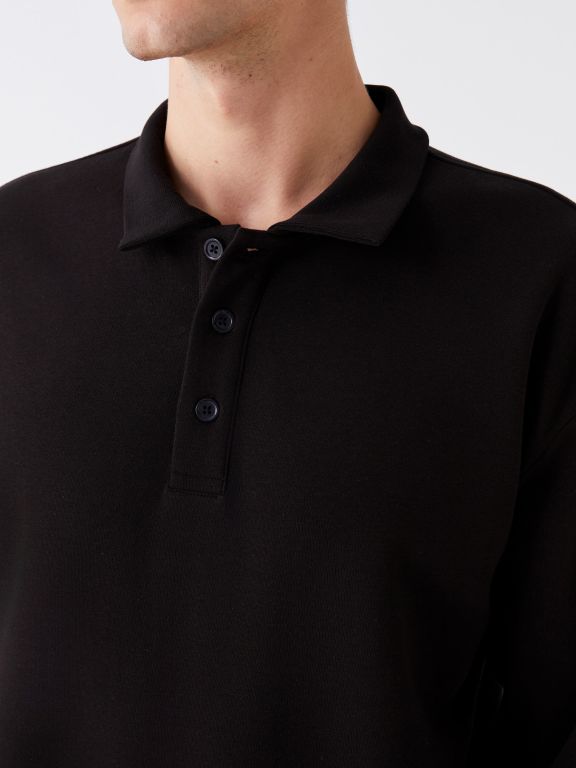 Polo Neck Long Sleeve Men's Sweatshirt