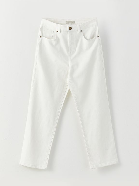 High Waisted Straight Fit Women's Denim Trousers