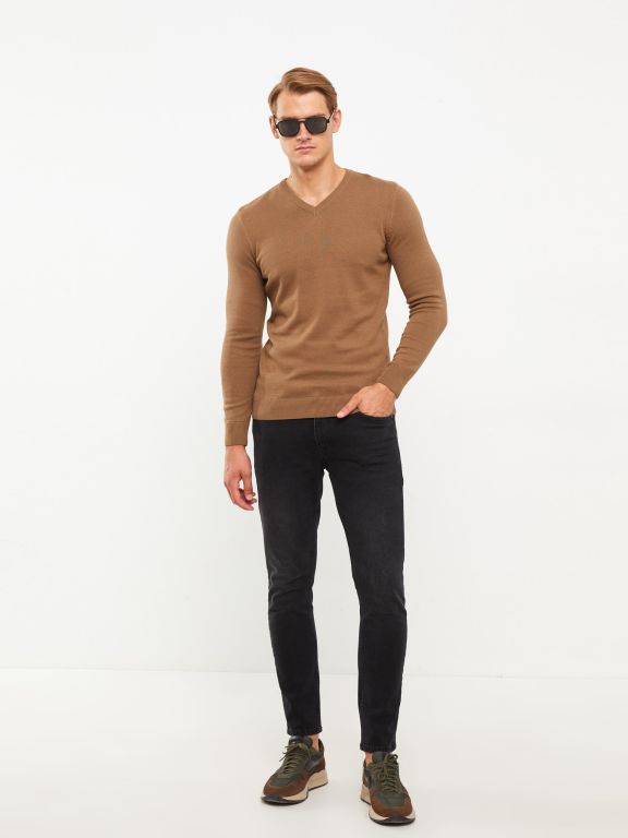 V Neck Long Sleeve Men's Knitwear Sweater