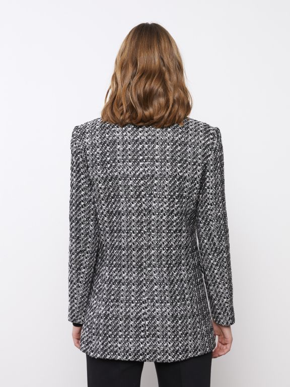 Patterned Long Sleeve Tweed Women's Blazer Jacket