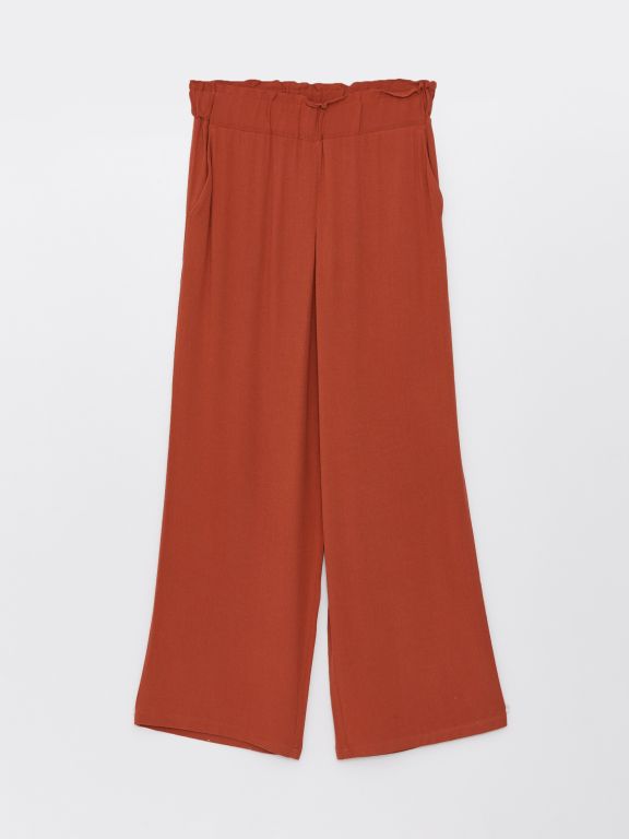 Elastic Waist Comfortable Fit Straight Crinkled Women's Trousers
