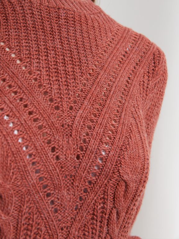 Crew Neck Self Patterned Long Sleeve Women's Tricot Sweater
