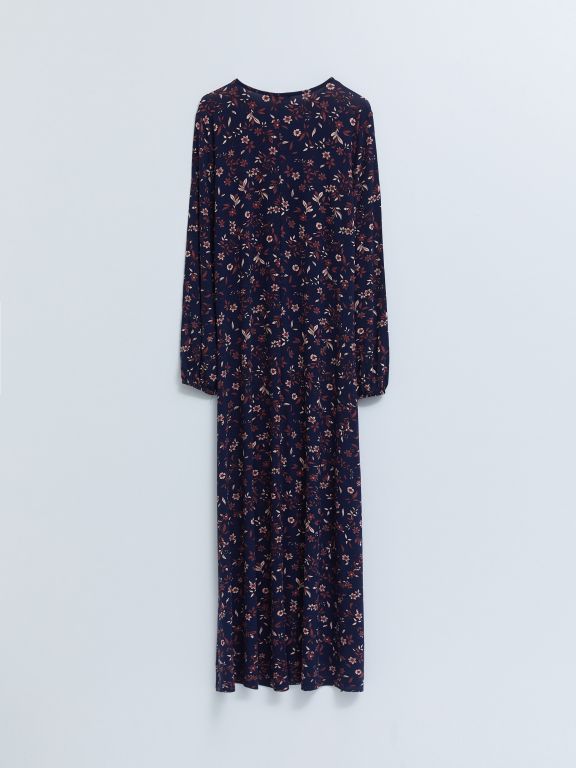 Crew Neck Flower Long Sleeve Women's Dress