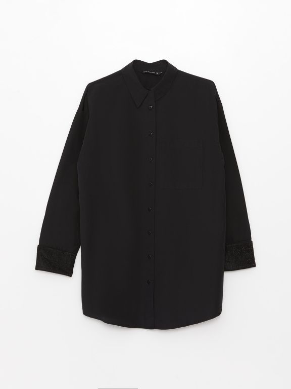Shirt Collar Straight Long Sleeve Oversize Poplin Women's Tunic
