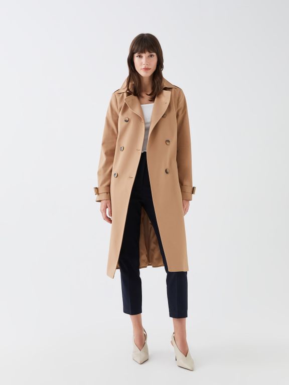 Shirt Collar Straight Long Sleeve Gabardine Women's Trench Coat