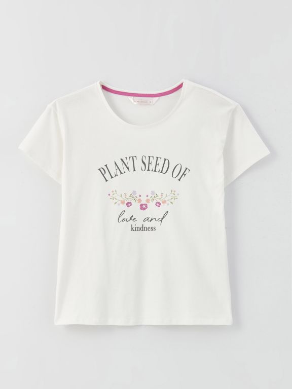 Crew Neck Printed Short Sleeve Women's Pajama Set