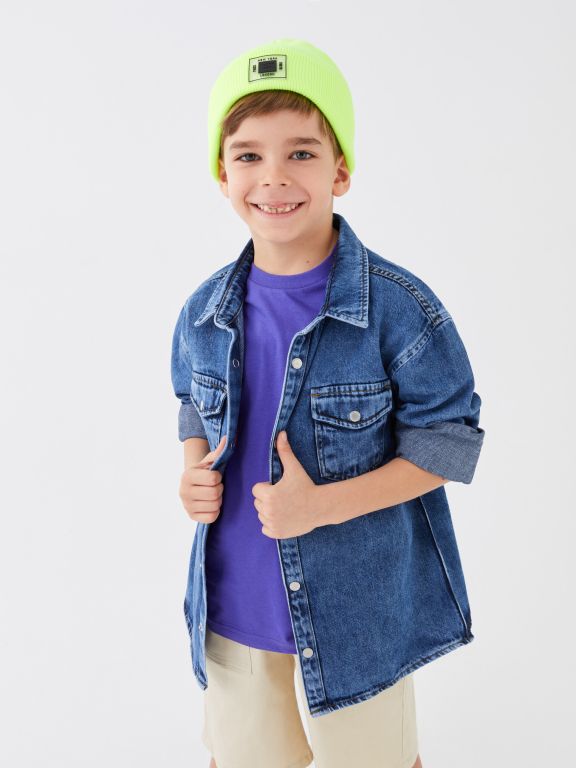 Basic Long Sleeve Boy Jean Shirt