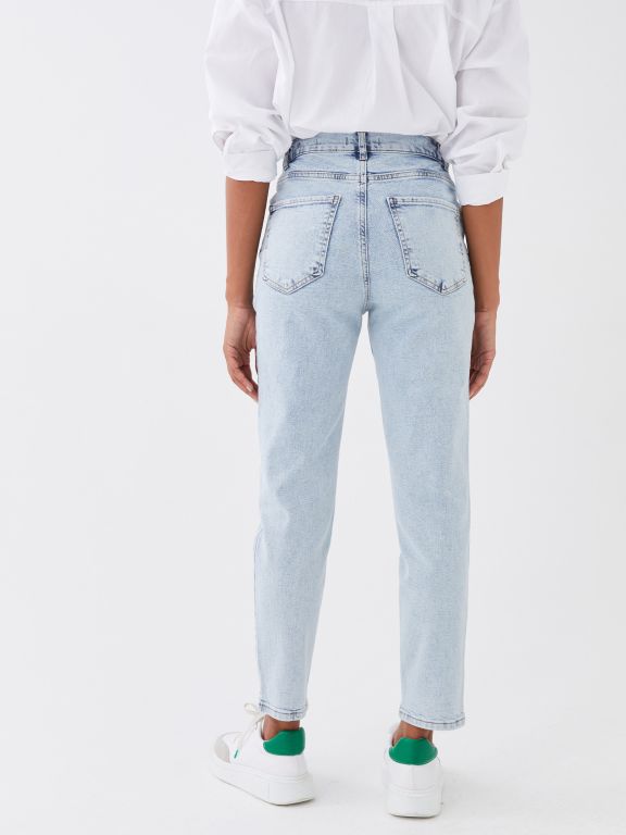 Women's High Waisted Mom Fit Regular Denim Trousers