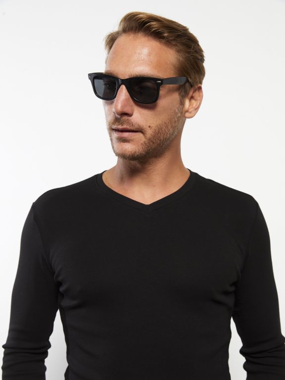 V Neck Long Sleeve Combed Cotton Men's T-shirt