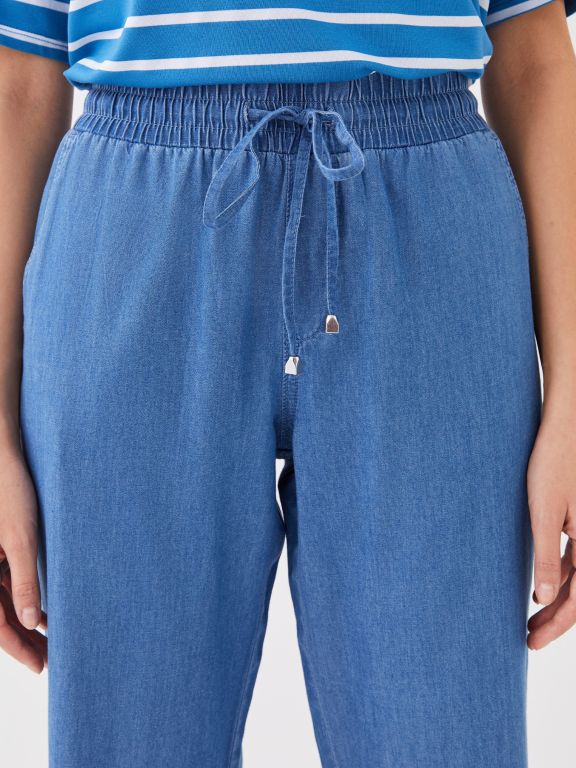 Women's Elastic Waist Wideleg Straight Jean Trousers