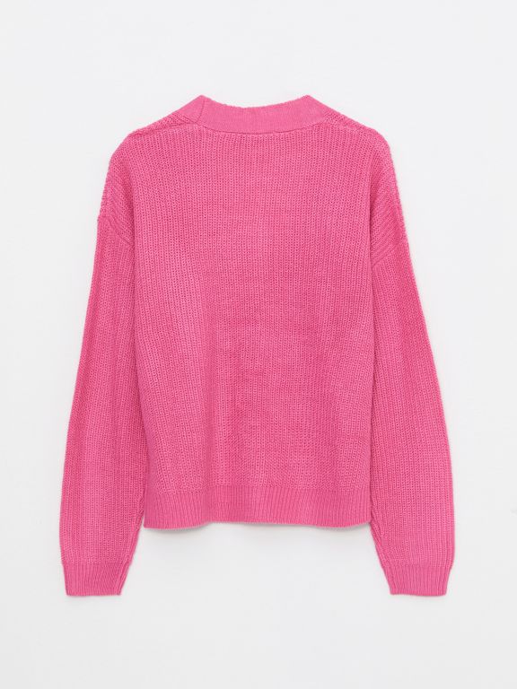 V Neck Regular Long Sleeve Women's Tricot Cardigan