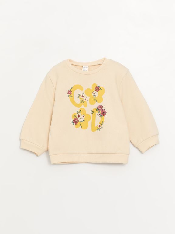 Crew Neck Long Sleeve Printed Baby Girl Sweatshirt and Tights 2-Pack Set