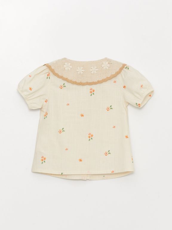Bebe Collar Short Sleeve Printed Baby Girl Shirt