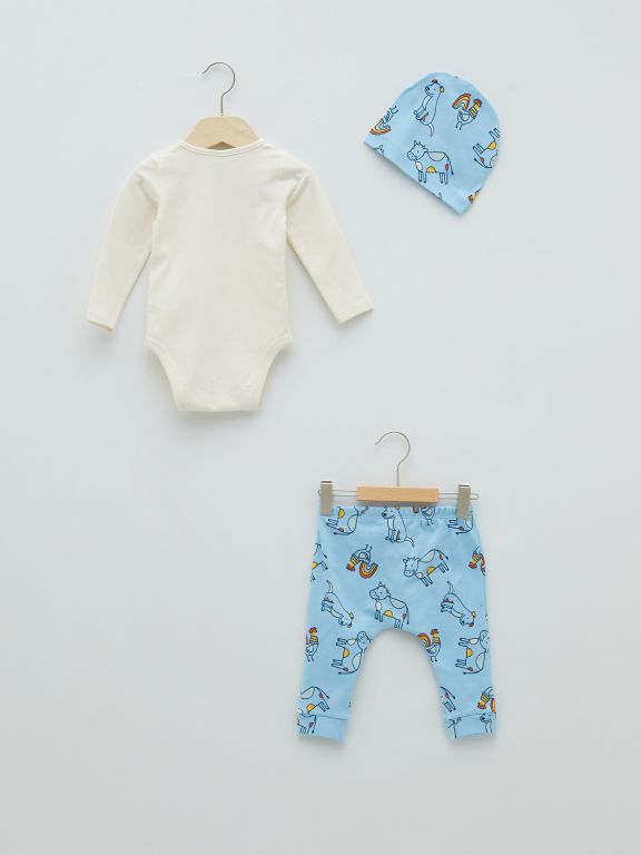 Crew Neck Long Sleeve Printed Baby Boy 3-Pack Set