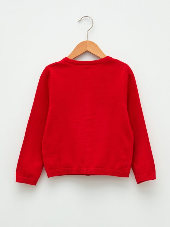 Crew Neck Basic Long Sleeve Girl Tricot Cardigan